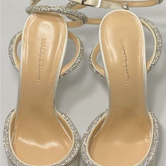 Mach & Mach Crystal Heart 110 Satin Ankle-Strap Pumps size 38 - Picture 10 of 16